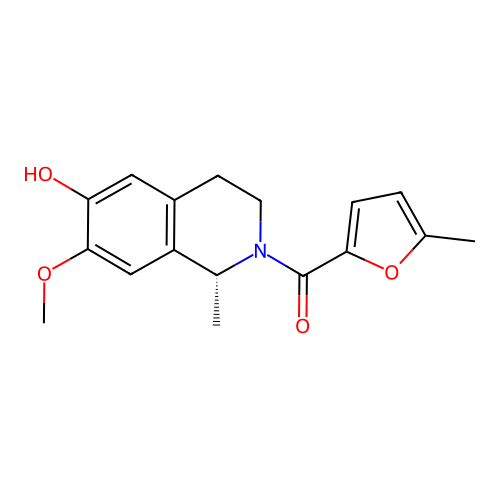(R)-(6-hydroxy-7-methoxy-1-methyl-3,4-dihydroisoquinolin-2(1H)-yl)(5-methylfuran-2-yl)methanone structure