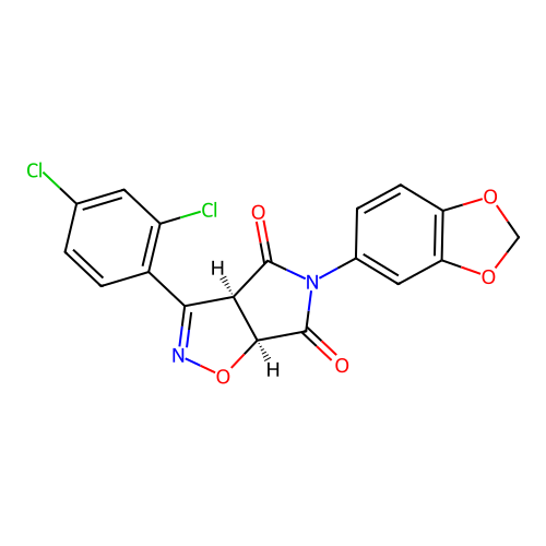 (3aR,6aS)-5-(1,3-benzodioxol-5-yl)-3-(2,4-dichlorophenyl)-3a,6a-dihydropyrrolo[3,4-d][1,2]oxazole-4,6-dione structure