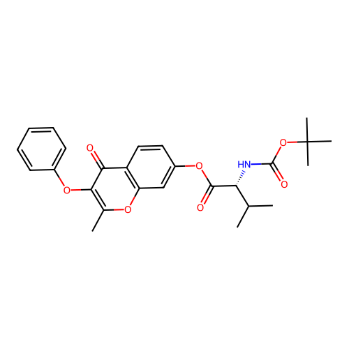 (2-methyl-4-oxo-3-phenoxychromen-7-yl) (2R)-3-methyl-2-[(2-methylpropan-2-yl)oxycarbonylamino]butanoate structure