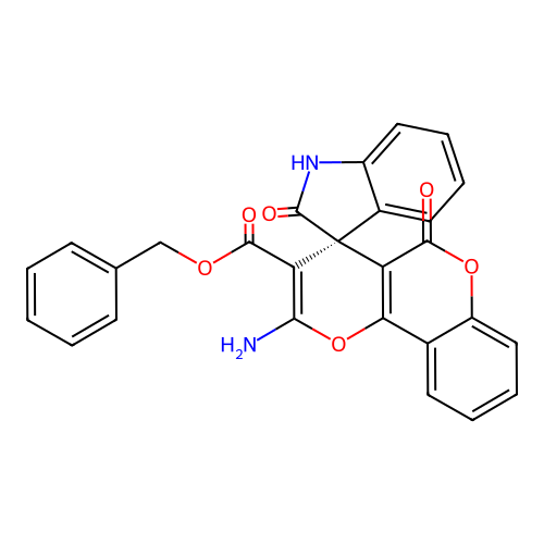 (S)-benzyl 2'-amino-2,5'-dioxo-5'H-spiro[indoline-3,4'-pyrano[3,2-c]chromene]-3'-carboxylate structure