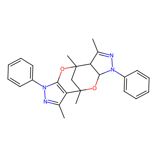 3,4,8,9-tetramethyl-1,6-diphenyl-1,3a,4,6,9,10a-hexahydro-4,9-methano[1,5]dioxocino[2,3-c:6,7-c']dipyrazole structure