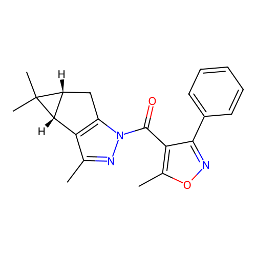 (5-methyl-3-phenyl-1,2-oxazol-4-yl)[(3bS,4aR)-3,4,4-trimethyl-3b,4,4a,5-tetrahydro-1H-cyclopropa[3,4]cyclopenta[1,2-c]pyrazol-1-yl]methanone structure