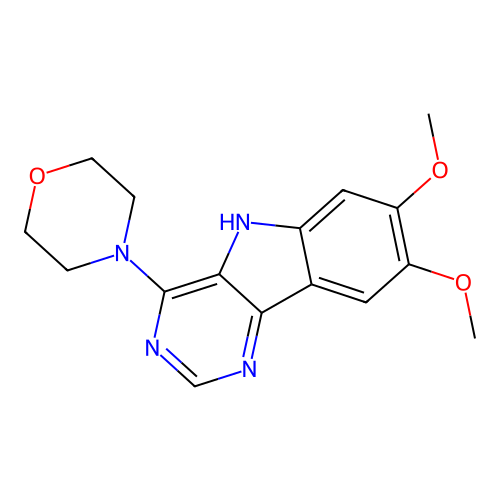 4-(7,8-dimethoxy-5H-pyrimido[5,4-b]indol-4-yl)morpholine structure
