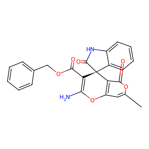 (R)-benzyl 2'-amino-7'-methyl-2,5'-dioxo-5'H-spiro[indoline-3,4'-pyrano[4,3-b]pyran]-3'-carboxylate structure