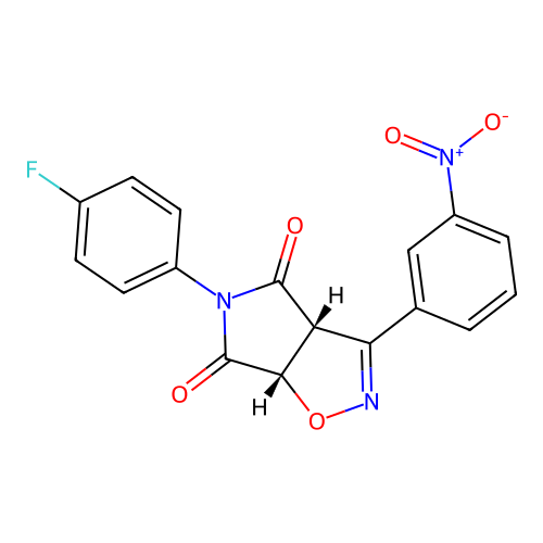 (3aR,6aS)-5-(4-fluorophenyl)-3-(3-nitrophenyl)-3a,6a-dihydropyrrolo[3,4-d][1,2]oxazole-4,6-dione structure