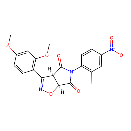 (3aR,6aS)-3-(2,4-dimethoxyphenyl)-5-(2-methyl-4-nitrophenyl)-3a,6a-dihydropyrrolo[3,4-d][1,2]oxazole-4,6-dione structure