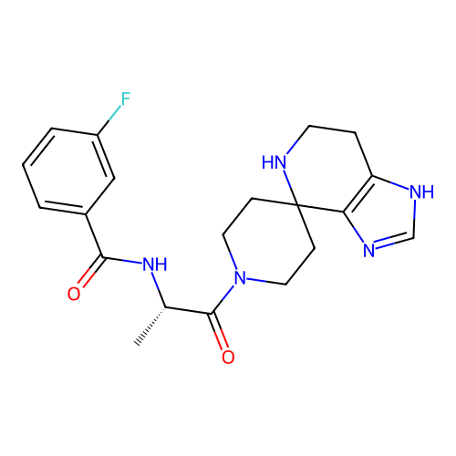 (S)-3-fluoro-N-(1-oxo-1-(1,5,6,7-tetrahydrospiro[imidazo[4,5-c]pyridine-4,4'-piperidin]-1'-yl)propan-2-yl)benzamide structure