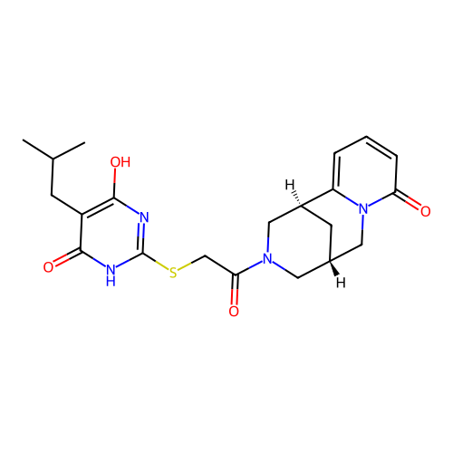 (1R,5S)-3-(2-((4-hydroxy-5-isobutyl-6-oxo-1,6-dihydropyrimidin-2-yl)thio)acetyl)-3,4,5,6-tetrahydro-1H-1,5-methanopyrido[1,2-a][1,5]diazocin-8(2H)-one structure