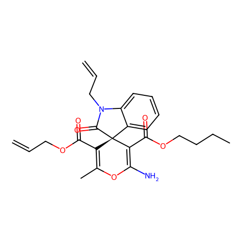 (S)-5'-allyl 3'-butyl 1-allyl-2'-amino-6'-methyl-2-oxospiro[indoline-3,4'-pyran]-3',5'-dicarboxylate structure