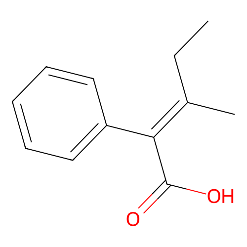 (E)-3-methyl-2-phenylpent-2-enoic acid structure