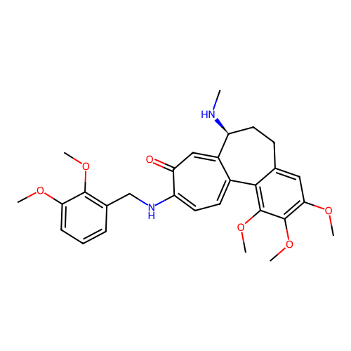 (7S)-10-[(2,3-dimethoxybenzyl)amino]-1,2,3-trimethoxy-7-(methylamino)-6,7-dihydrobenzo[a]heptalen-9(5H)-one structure