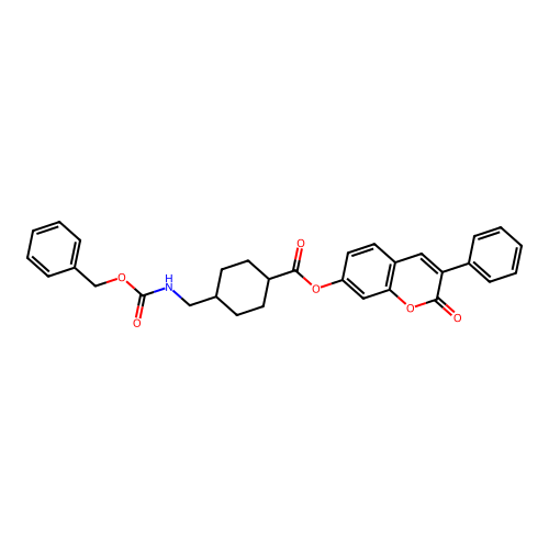 (2-oxo-3-phenyl-chromen-7-yl) 4-(phenylmethoxycarbonylaminomethyl)cyclohexane-1-carboxylate structure