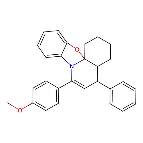 7-(4-methoxyphenyl)-5-phenyl-1,2,3,4,4a,5-hexahydro[1,3]benzoxazolo[2,3-j]quinoline structure