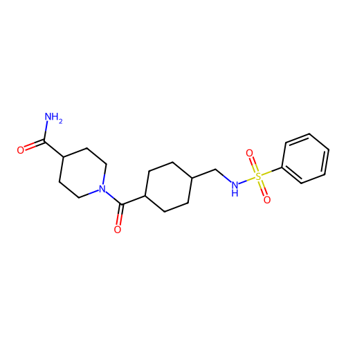 1-[4-(benzenesulfonamidomethyl)cyclohexanecarbonyl]piperidine-4-carboxamide structure
