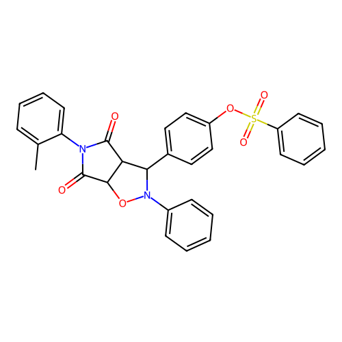 [4-[5-(2-methylphenyl)-4,6-dioxo-2-phenyl-3a,6a-dihydro-3H-pyrrolo[3,4-d][1,2]oxazol-3-yl]phenyl] benzenesulfonate structure