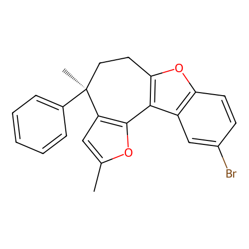 (4R)-10-bromo-2,4-dimethyl-4-phenyl-5,6-dihydro-4H-benzo[d]cyclohepta[1,2-b:3,4-b']difuran structure