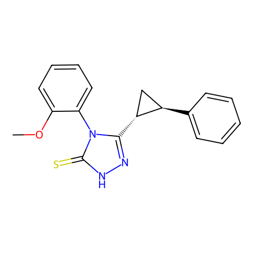 4-((R)-2-methoxyphenyl)-5-((1R,2R)-2-phenylcyclopropyl)-4H-1,2,4-triazole-3-thiol structure