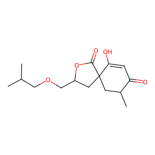 6-Hydroxy-3-(isobutoxymethyl)-9-methyl-2-oxaspiro[4.5]dec-6-ene-1,8-dione structure