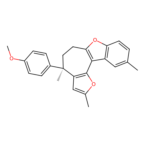 (4R)-4-(4-methoxyphenyl)-2,4,10-trimethyl-5,6-dihydro-4H-benzo[d]cyclohepta[1,2-b:3,4-b']difuran structure