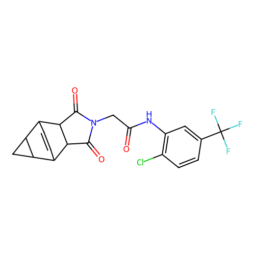 N-[2-chloro-5-(trifluoromethyl)phenyl]-2-(1,3-dioxooctahydro-4,6-ethenocyclopropa[f]isoindol-2(1H)-yl)acetamide structure