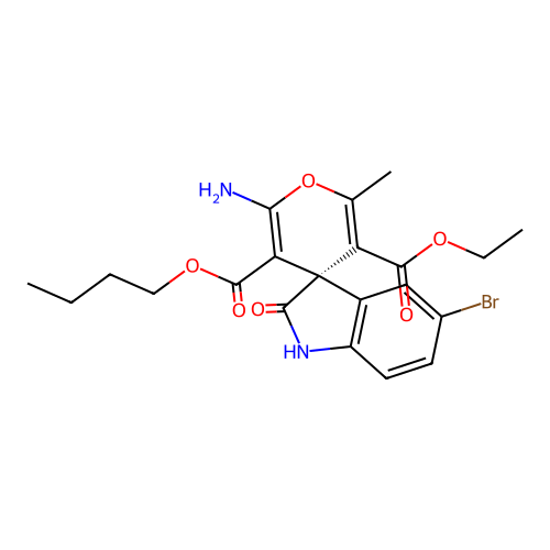 (S)-3'-butyl 5'-ethyl 2'-amino-5-bromo-6'-methyl-2-oxospiro[indoline-3,4'-pyran]-3',5'-dicarboxylate structure