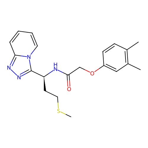 (S)-N-(1-([1,2,4]triazolo[4,3-a]pyridin-3-yl)-3-(methylthio)propyl)-2-(3,4-dimethylphenoxy)acetamide structure