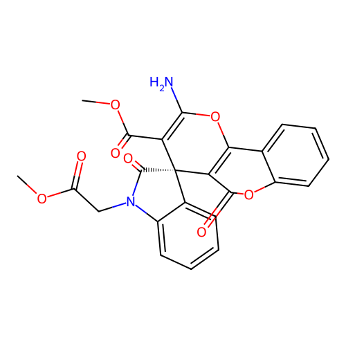(S)-methyl 2'-amino-1-(2-methoxy-2-oxoethyl)-2,5'-dioxo-5'H-spiro[indoline-3,4'-pyrano[3,2-c]chromene]-3'-carboxylate structure