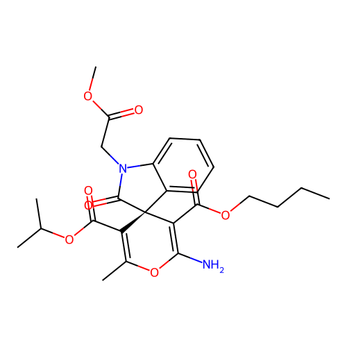 (S)-3'-butyl 5'-isopropyl 2'-amino-1-(2-methoxy-2-oxoethyl)-6'-methyl-2-oxospiro[indoline-3,4'-pyran]-3',5'-dicarboxylate structure