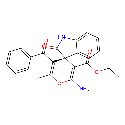 (S)-ethyl 2'-amino-5'-benzoyl-6'-methyl-2-oxospiro[indoline-3,4'-pyran]-3'-carboxylate structure