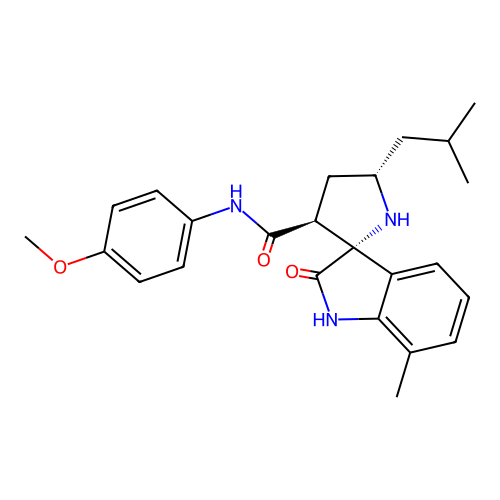 (2'R,3'S,5'S)-5'-isobutyl-N-(4-methoxyphenyl)-7-methyl-2-oxospiro[indoline-3,2'-pyrrolidine]-3'-carboxamide structure
