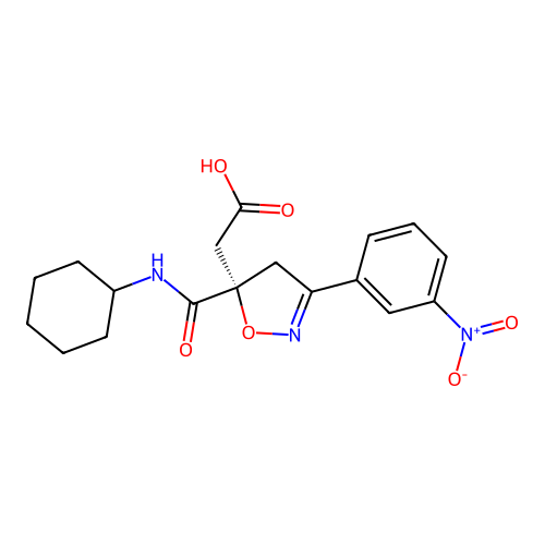 2-[(5S)-5-(cyclohexylcarbamoyl)-3-(3-nitrophenyl)-4H-1,2-oxazol-5-yl]acetic Acid structure