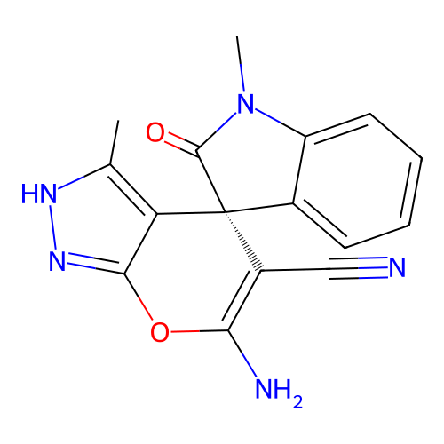 (4R)-6-amino-1',3-dimethyl-2'-oxospiro[2H-pyrano[2,3-c]pyrazole-4,3'-indole]-5-carbonitrile structure