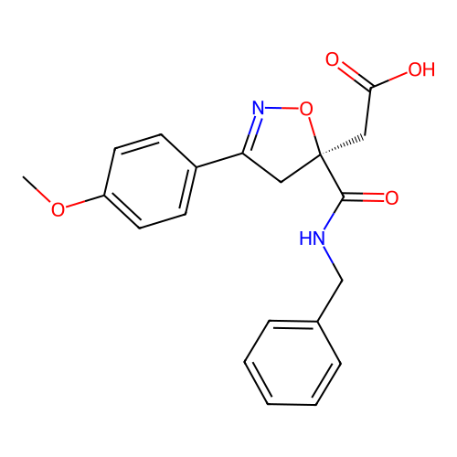 (S)-2-(5-(benzylcarbamoyl)-3-(4-methoxyphenyl)-4,5-dihydroisoxazol-5-yl)acetic acid structure