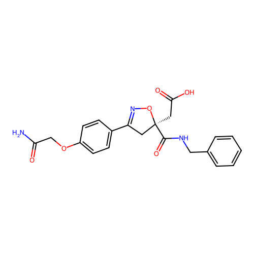(S)-2-(3-(4-(2-amino-2-oxoethoxy)phenyl)-5-(benzylcarbamoyl)-4,5-dihydroisoxazol-5-yl)acetic acid structure