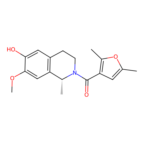 (2,5-dimethylfuran-3-yl)-[(1R)-6-hydroxy-7-methoxy-1-methyl-3,4-dihydro-1H-isoquinolin-2-yl]methanone structure