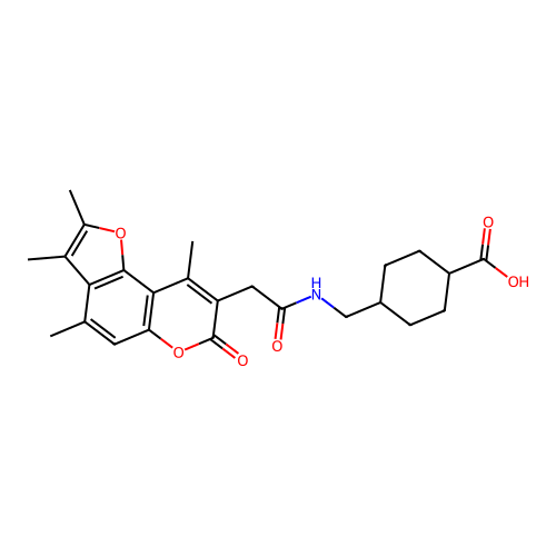 (1r,4r)-4-((2-(2,3,4,9-tetramethyl-7-oxo-7H-furo[2,3-f]chromen-8-yl)acetamido)methyl)cyclohexanecarboxylic acid structure