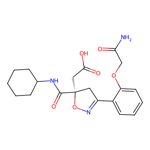 (S)-2-(3-(2-(2-amino-2-oxoethoxy)phenyl)-5-(cyclohexylcarbamoyl)-4,5-dihydroisoxazol-5-yl)acetic acid structure