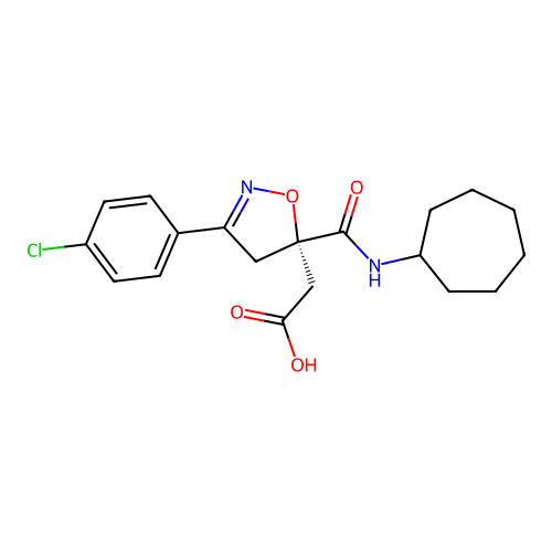 2-[(5S)-3-(4-chlorophenyl)-5-(cycloheptylcarbamoyl)-4H-1,2-oxazol-5-yl]acetic Acid structure