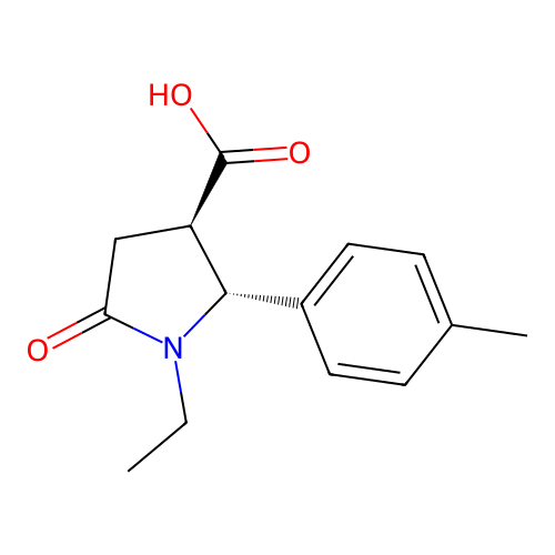 (2R,3R)-1-ethyl-2-(4-methylphenyl)-5-oxopyrrolidine-3-carboxylic acid structure