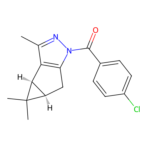 (4-chlorophenyl)((3bS,4aR)-3,4,4-trimethyl-3b,4,4a,5-tetrahydro-1H-cyclopropa[3,4]cyclopenta[1,2-c]pyrazol-1-yl)methanone structure