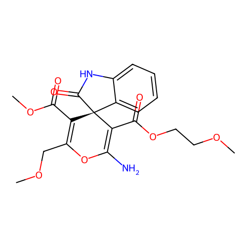 (S)-3'-(2-methoxyethyl) 5'-methyl 2'-amino-6'-(methoxymethyl)-2-oxospiro[indoline-3,4'-pyran]-3',5'-dicarboxylate structure