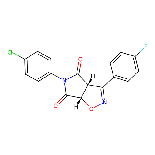 (3aR,6aS)-5-(4-chlorophenyl)-3-(4-fluorophenyl)-3a,6a-dihydropyrrolo[3,4-d][1,2]oxazole-4,6-dione structure