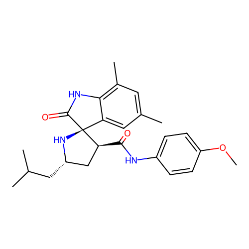 (2'R,3'S,5'S)-5'-isobutyl-N-(4-methoxyphenyl)-5,7-dimethyl-2-oxospiro[indoline-3,2'-pyrrolidine]-3'-carboxamide structure