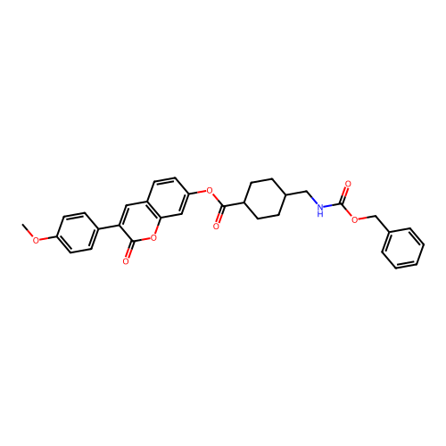 (1r,4r)-3-(4-methoxyphenyl)-2-oxo-2H-chromen-7-yl 4-((((benzyloxy)carbonyl)amino)methyl)cyclohexanecarboxylate structure