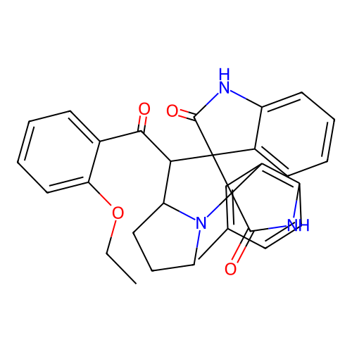 1'-[(2-ethoxyphenyl)carbonyl]-5''-methyl-1,1'',2,2'',5',6',7',7'a-octahydro-1'H-dispiro[indole-3,2'-pyrrolizine-3',3''-indole]-2,2''-dione structure