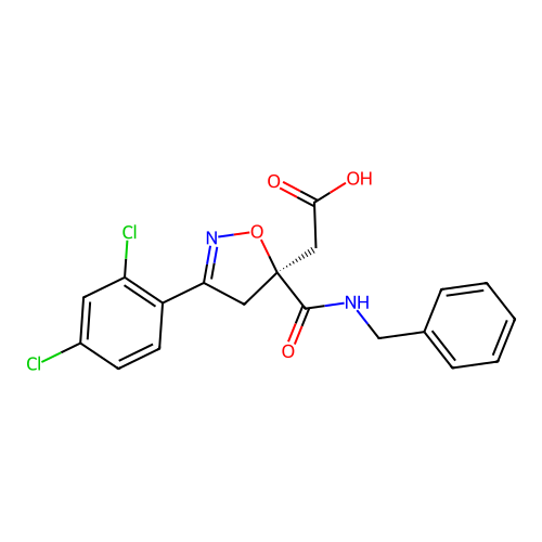2-[(5S)-5-(benzylcarbamoyl)-3-(2,4-dichlorophenyl)-4H-1,2-oxazol-5-yl]acetic Acid structure