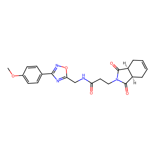 3-((3aR,7aS)-1,3-dioxo-3a,4,7,7a-tetrahydro-1H-isoindol-2(3H)-yl)-N-((3-(4-methoxyphenyl)-1,2,4-oxadiazol-5-yl)methyl)propanamide structure