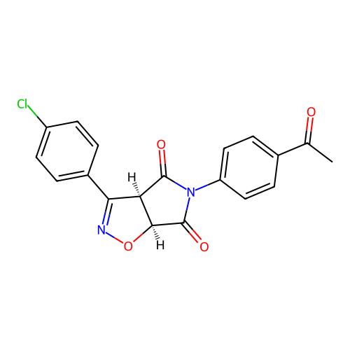(3aR,6aS)-5-(4-acetylphenyl)-3-(4-chlorophenyl)-3a,6a-dihydropyrrolo[3,4-d][1,2]oxazole-4,6-dione structure