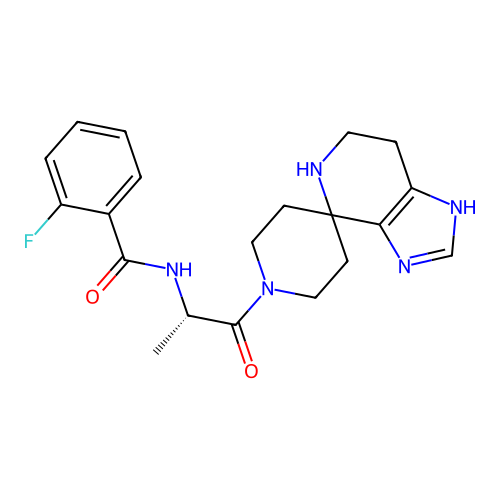 (S)-2-fluoro-N-(1-oxo-1-(1,5,6,7-tetrahydrospiro[imidazo[4,5-c]pyridine-4,4'-piperidin]-1'-yl)propan-2-yl)benzamide structure