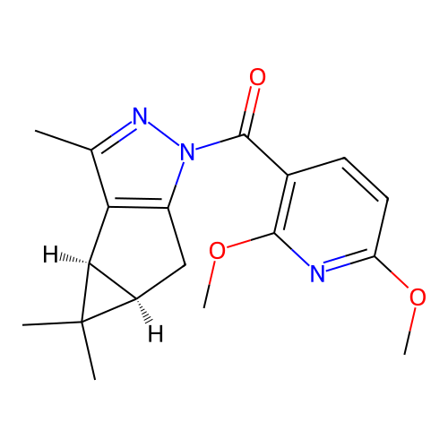 (2,6-dimethoxypyridin-3-yl)((3bS,4aR)-3,4,4-trimethyl-3b,4,4a,5-tetrahydro-1H-cyclopropa[3,4]cyclopenta[1,2-c]pyrazol-1-yl)methanone structure